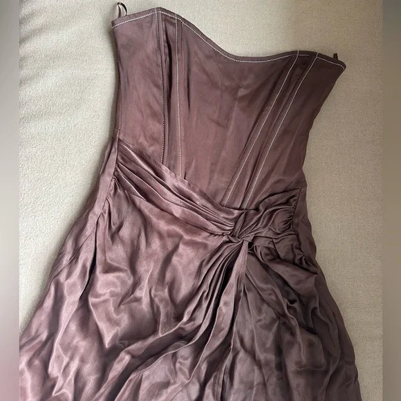 Zara Brown Satin Corset Mini Dress - Picture 4 of 5
